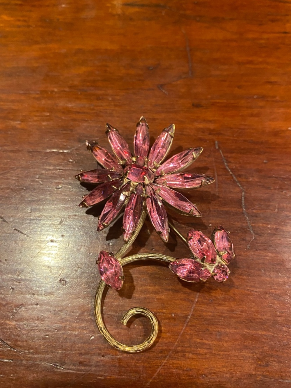 Vintage Pink Floral Crystal Brooch - Picture 3 of 5